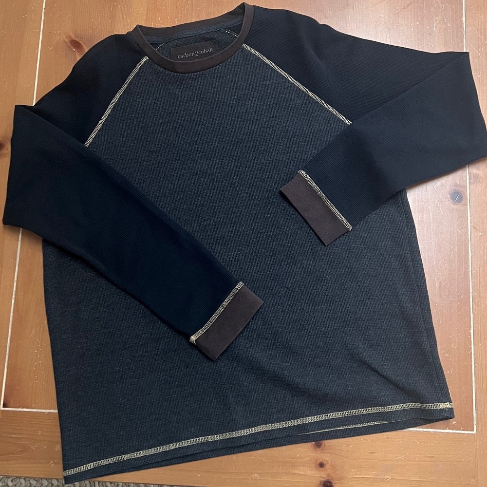 Waffle Weave Tri-Tone Mens Pullover, Large, Carbon2Cobalt